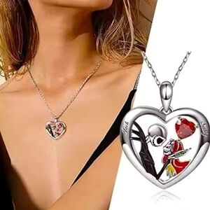 3 For $35 Silver Plated Nightmare Before Xmas Jack & Sally Heart Necklace